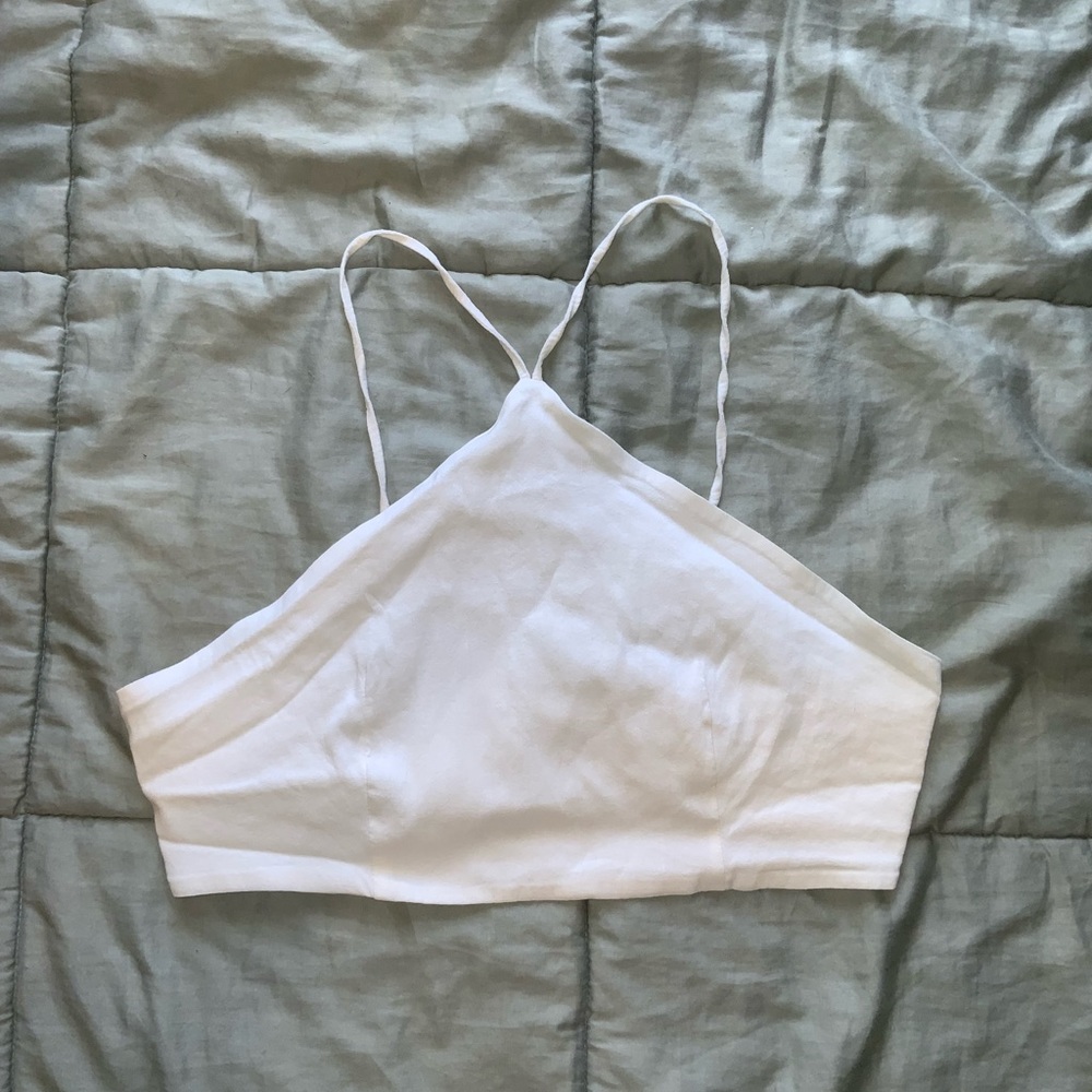 Linen Halter Lace Back Top